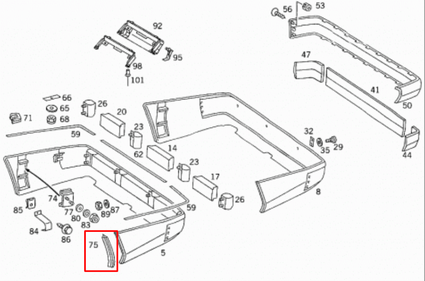 Mercedes W124 500E E500 Bumper Inserts, Joint Cover/ Mud Flaps