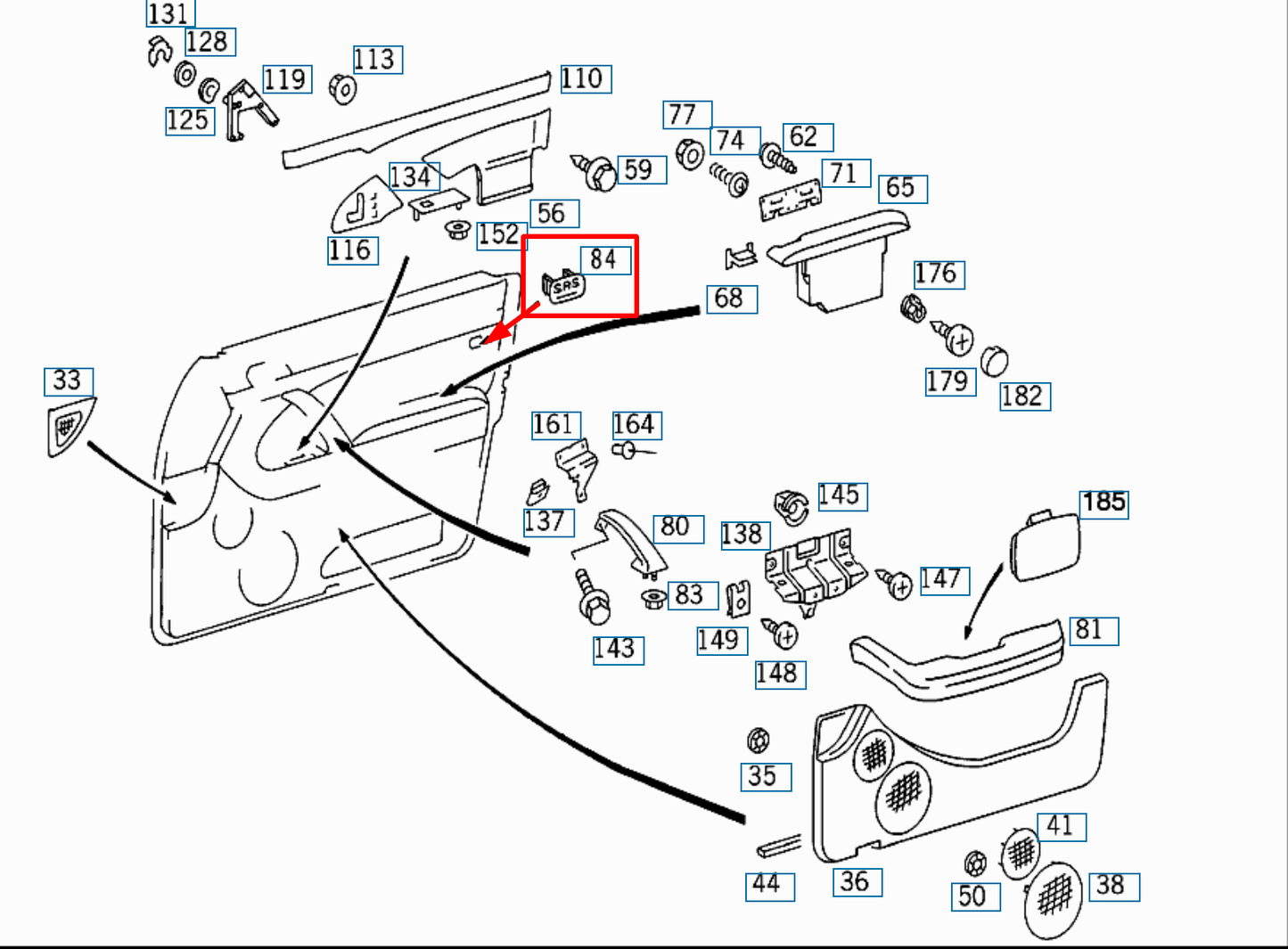 Mercedes SL R129 and W210 E Class SRS Door Panel Trim Plug  (Facelift R129 vehicles 1995-2001, and all W210 models)