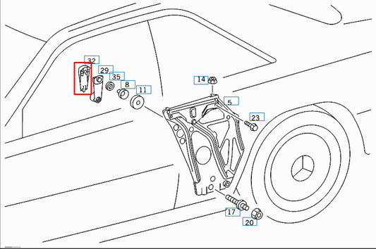 غطاء نافذة مرسيدس W107 R107 - الرقم التسلسلي - 2017680136