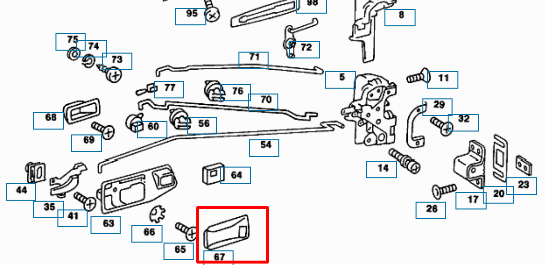 Mercedes W123 C123 S123 Internal door release Insert trim